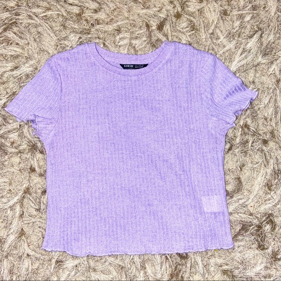 New Shein Short Sleeve Crop Top T-Shirt Purple - Picture 4 of 10